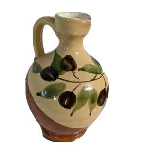 Hand Painted Ceramic Jug With Olive Design Small Vintage 6.55” Rustic Decor